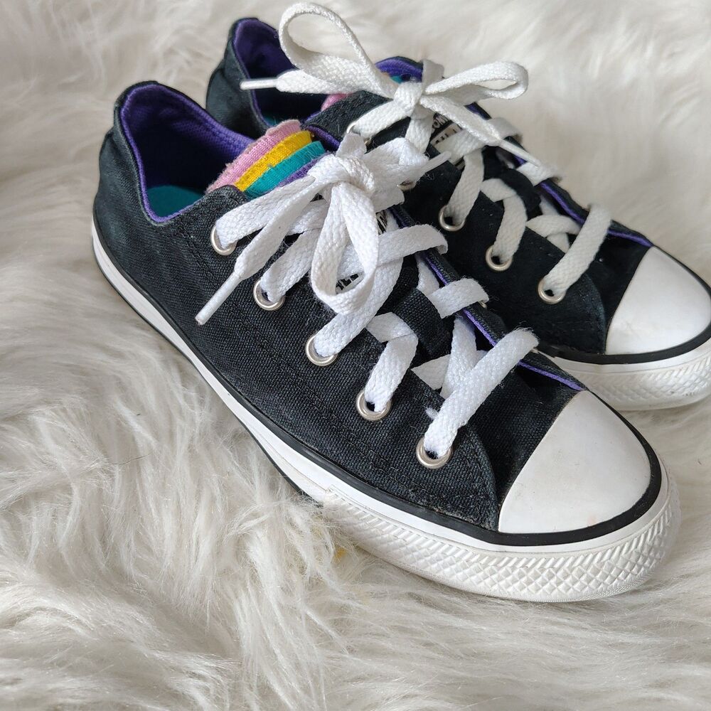 Converse Girls Blk Multi Colored Shoe Tongues Girls Size 1